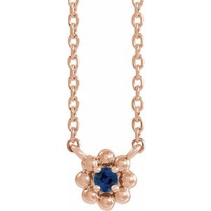 Collier pour enfant de 40 cm (16 pouces) en or rose 14 carats et saphirs bleus naturels.