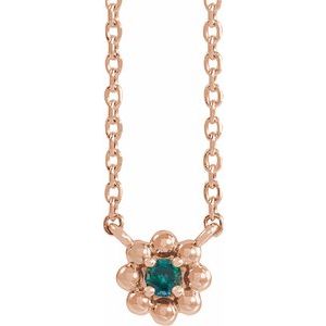 Collier pour enfant de 40 cm (16 pouces) en perles d'alexandrite naturelle rose 14 carats