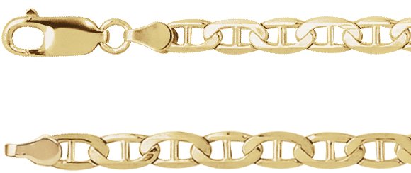 14K Yellow Gold 4.5 mm Curbed Anchor 24" Chain