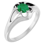 Bague Belcher en argent sterling et émeraude naturelle