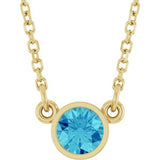 Collier solitaire en or jaune 14 carats et zircon bleu naturel, 40 cm (16 pouces).