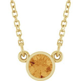 Collier solitaire en citrine naturelle jaune 14 carats, 40 cm (16 pouces).