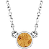 Collier solitaire en argent sterling rhodié avec imitation citrine, 40 cm