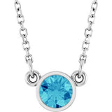 Collier solitaire en or blanc 14 carats et zircon bleu naturel, 40 cm (16 pouces).