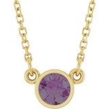 Collier solitaire en alexandrite jaune 14 carats de laboratoire, 40 cm (16 pouces).