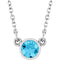 Collier solitaire en argent sterling rhodié avec imitation aigue-marine, 40 cm (16 pouces).