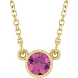 Collier solitaire en tourmaline rose naturelle jaune 14 carats, 40 cm (16 pouces).
