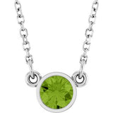 Collier solitaire en péridot naturel blanc 14 carats, 40 cm (16 pouces).