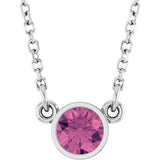Collier solitaire en tourmaline rose naturelle blanche 14 carats, 40 cm (16 pouces).