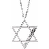 Collier personnalisé en or blanc 14 carats avec diamants d'imitation en forme d'étoile de David, 45,7 cm (18 pouces).
