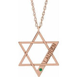 Collier personnalisé en argent sterling plaqué or rose 14 carats avec étoile de David en émeraude d'imitation, 45,7 cm (18 pouces).