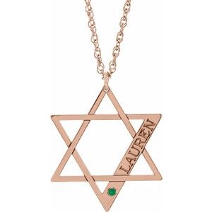 Collier personnalisé en argent sterling plaqué or rose 14 carats avec étoile de David en émeraude d'imitation, 45,7 cm (18 pouces).