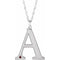 Collier en or blanc 10 carats avec grenat du Mozambique imitation gravable, initiale A, 45,7 cm (18 pouces).