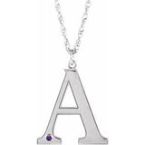 Collier en or blanc 14 carats avec initiale A et imitation améthyste gravable, 45,7 cm (18 pouces).