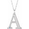 Collier en or blanc 14 carats avec initiale A en imitation aigue-marine gravable, 45,7 cm (18 pouces).