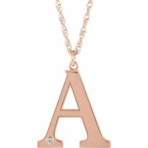 Collier en or rose 14 carats avec initiale A en diamant d'imitation gravable, 45,7 cm (18 pouces).