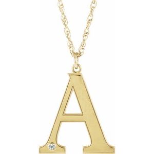 Collier en or jaune 10 carats avec initiale A en diamant d'imitation gravable, 45,7 cm (18 pouces).