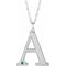 Collier en argent sterling rhodié avec initiale A en émeraude d'imitation gravable, 45,7 cm (18 pouces).