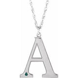 Collier en or blanc 14 carats avec initiale A en imitation alexandrite gravable, 45,7 cm (18 pouces).