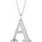 Collier en argent sterling rhodié avec initiale A en imitation alexandrite gravable, 45,7 cm (18 pouces).
