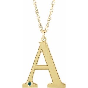 Collier en or jaune 10 carats avec initiale A en imitation alexandrite gravable, 45,7 cm (18 pouces).