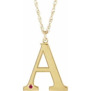 Collier en or jaune 10 carats avec initiale A en rubis d'imitation gravable, 45,7 cm (18 pouces).