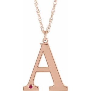 Collier en or rose 14 carats avec initiale A en rubis d'imitation gravable, 45,7 cm (18 pouces).