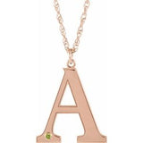 Collier en or rose 14 carats avec initiale A en péridot imitation gravable, 45,7 cm (18 pouces).