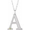 Collier en or blanc 14 carats avec initiale A en péridot imitation gravable, 45,7 cm (18 pouces).