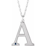 Collier en or blanc 14 carats avec saphir bleu d'imitation gravable, initiale A, 45,7 cm (18 pouces).