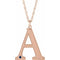Collier en or rose 14 carats avec saphir bleu d'imitation gravable, initiale A, 45,7 cm (18 pouces).