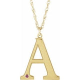 Collier en or jaune 10 carats avec initiale A en tourmaline rose d'imitation gravable, 45,7 cm (18 pouces).