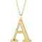 Collier en or jaune 14 carats avec initiale A en tourmaline rose d'imitation gravable, 45,7 cm (18 pouces).