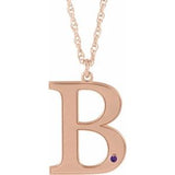 Collier en or rose 14 carats avec initiale B et améthyste d'imitation gravable, 45,7 cm (18 pouces).