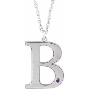 Collier en or blanc 14 carats avec initiale B et améthyste d'imitation gravable, 45,7 cm (18 pouces).