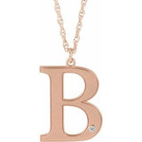 Collier en argent sterling plaqué or rose 14 carats avec initiale B en diamant d'imitation gravable, 45,7 cm (18 pouces).