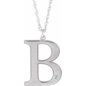 Collier 45 cm (18 pouces) en or blanc 14 carats avec initiale B en imitation diamant personnalisable (gravable)