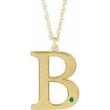 Collier en argent sterling plaqué or jaune 14 carats avec initiale B en émeraude d'imitation gravable, 45,7 cm (18 pouces).