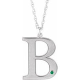 Collier en or blanc 14 carats avec émeraude d'imitation personnalisable et initiale B, 45,7 cm (18 pouces).