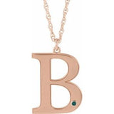 Collier en argent sterling plaqué or rose 14 carats avec initiale B en imitation alexandrite gravable, 45,7 cm (18 pouces).