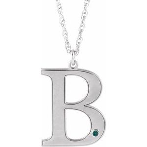 Collier en or blanc 14 carats avec initiale B en imitation alexandrite gravable, 45,7 cm (18 pouces).
