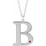 Collier en or blanc 14 carats avec initiale B en rubis d'imitation gravable, 45,7 cm (18 pouces).