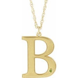 Collier en argent sterling plaqué or jaune 14 carats avec initiale B en péridot d'imitation gravable, 45,7 cm (18 pouces).