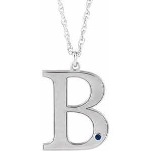 Collier en or blanc 14 carats avec initiale B en saphir bleu d'imitation gravable, 45,7 cm (18 pouces).