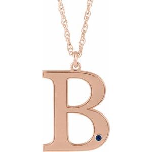 Collier en or rose 14 carats avec initiale B en saphir bleu d'imitation gravable, 45,7 cm (18 pouces).