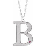 Collier 18 pouces en or blanc 10 carats avec initiale B en tourmaline rose d'imitation personnalisable et gravure possible