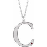 Collier en argent sterling rhodié avec initiale C en grenat imitation Mozambique, 45,7 cm (18 pouces), personnalisable.