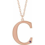 Collier en or rose 14 carats avec initiale C en améthyste d'imitation gravable, 45,7 cm (18 pouces).