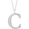 Collier en or blanc 14 carats avec initiale C en imitation aigue-marine gravable, 45,7 cm (18 pouces).