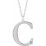 Collier en argent sterling rhodié avec initiale C en imitation aigue-marine, 45,7 cm (18 pouces), personnalisable avec gravure.